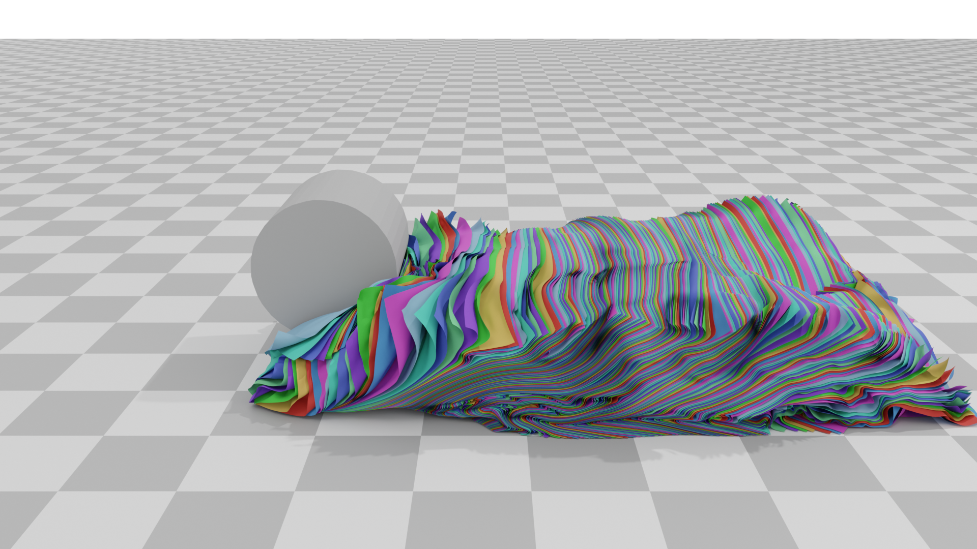 Many layers of cloth dropped onto a cylinder